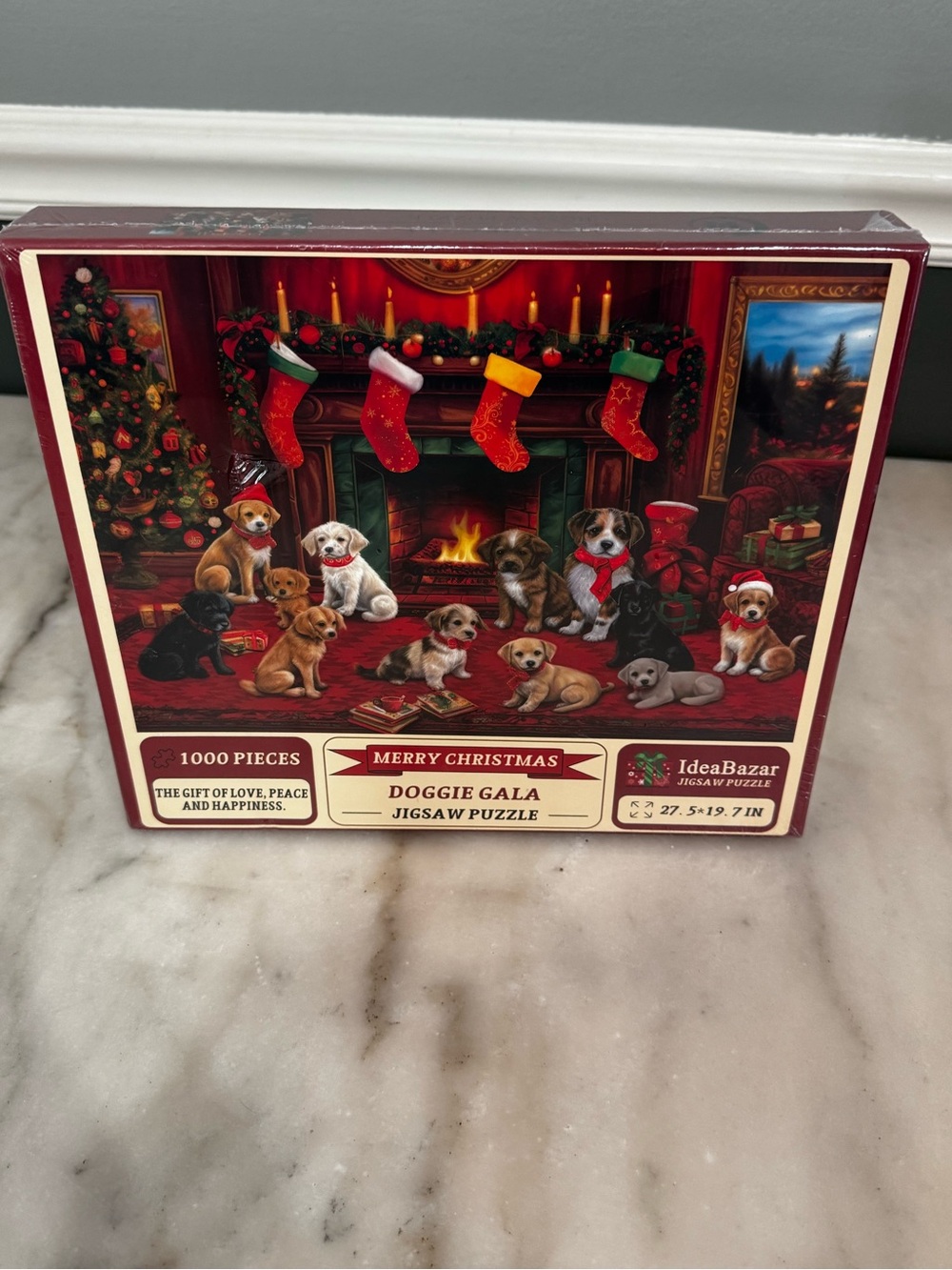 Merry Christmas 'Doggie Gala' 1000-Piece Jigsaw Puzzle - Red